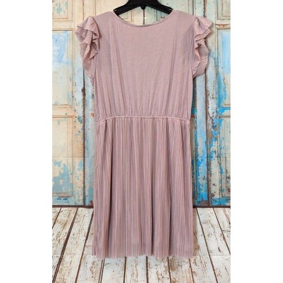 Fervour Womens Size XL Pink Round Neck Short Sleeve Ruffle Midi A Line Dress - Picture 2 of 8